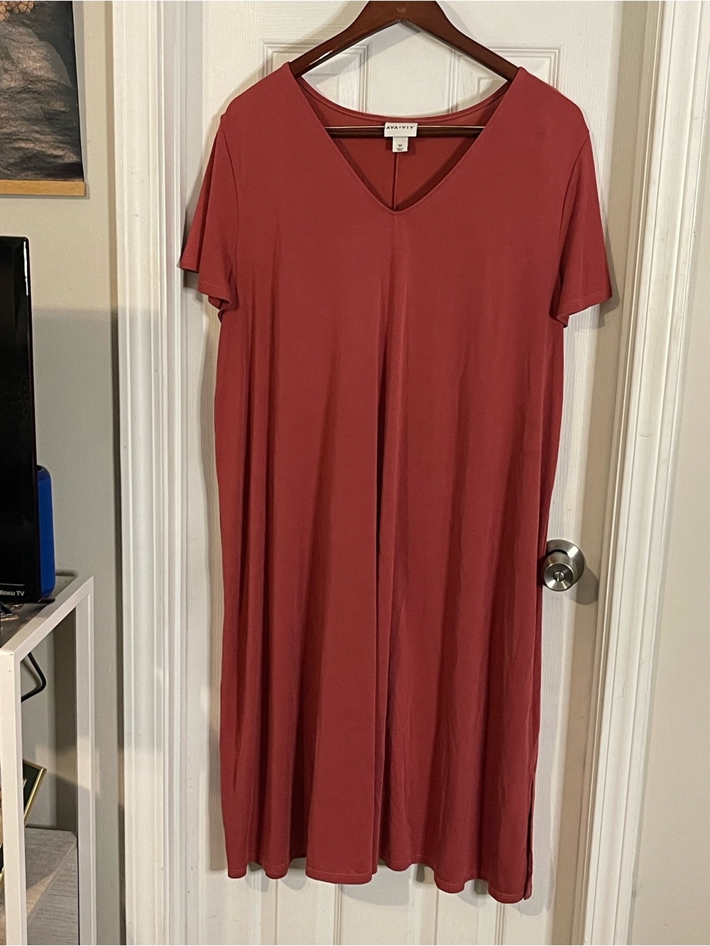Ava & Viv Dusty Rose V-Neck Short Sleeve Midi Dress